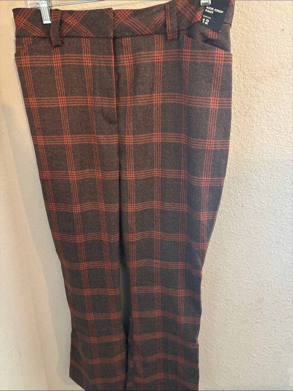 New York & Company Brown Plaid Ankle Pants with Orange Windowpane